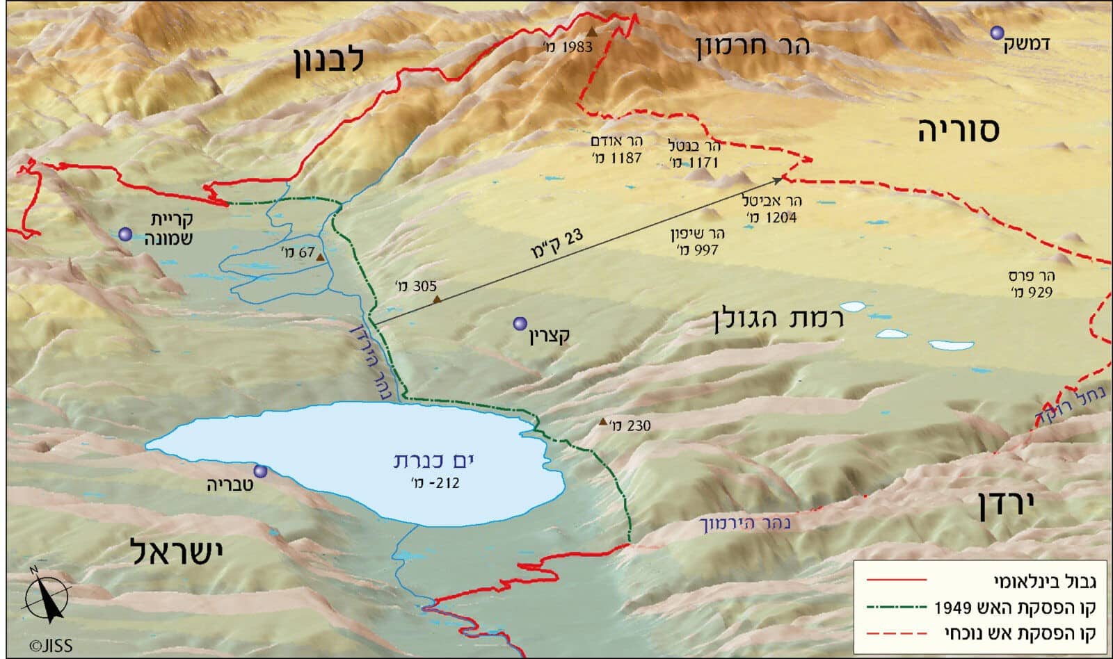 מפת הגולן הסורי והישראלי