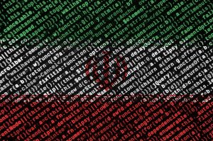Iran flag is depicted on the screen with the program code.