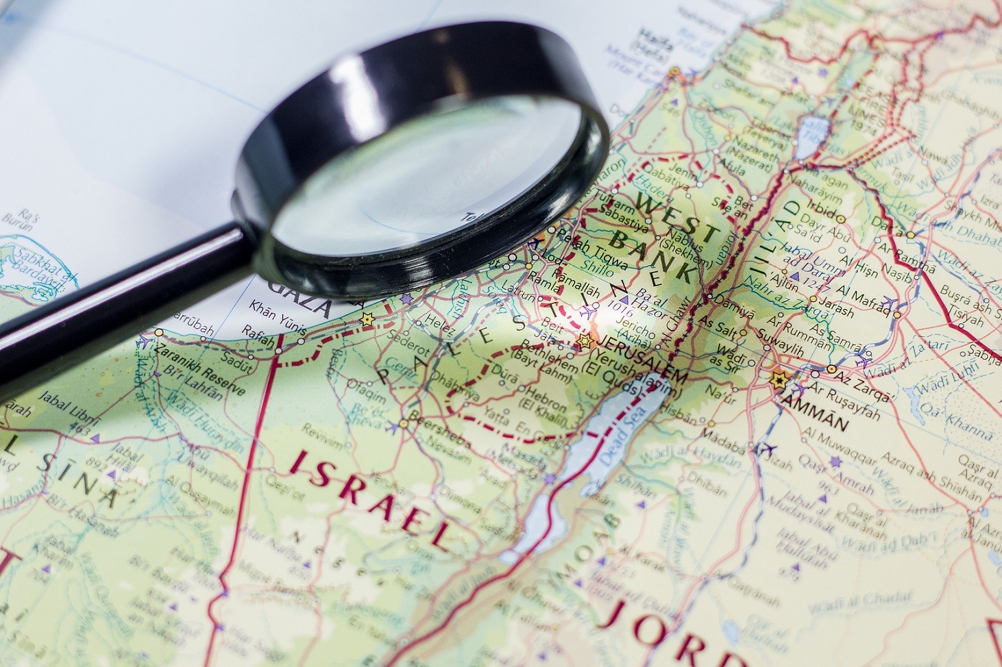 Ivanovsk, Russia - February 04, 2019: Palestine on the map of the world