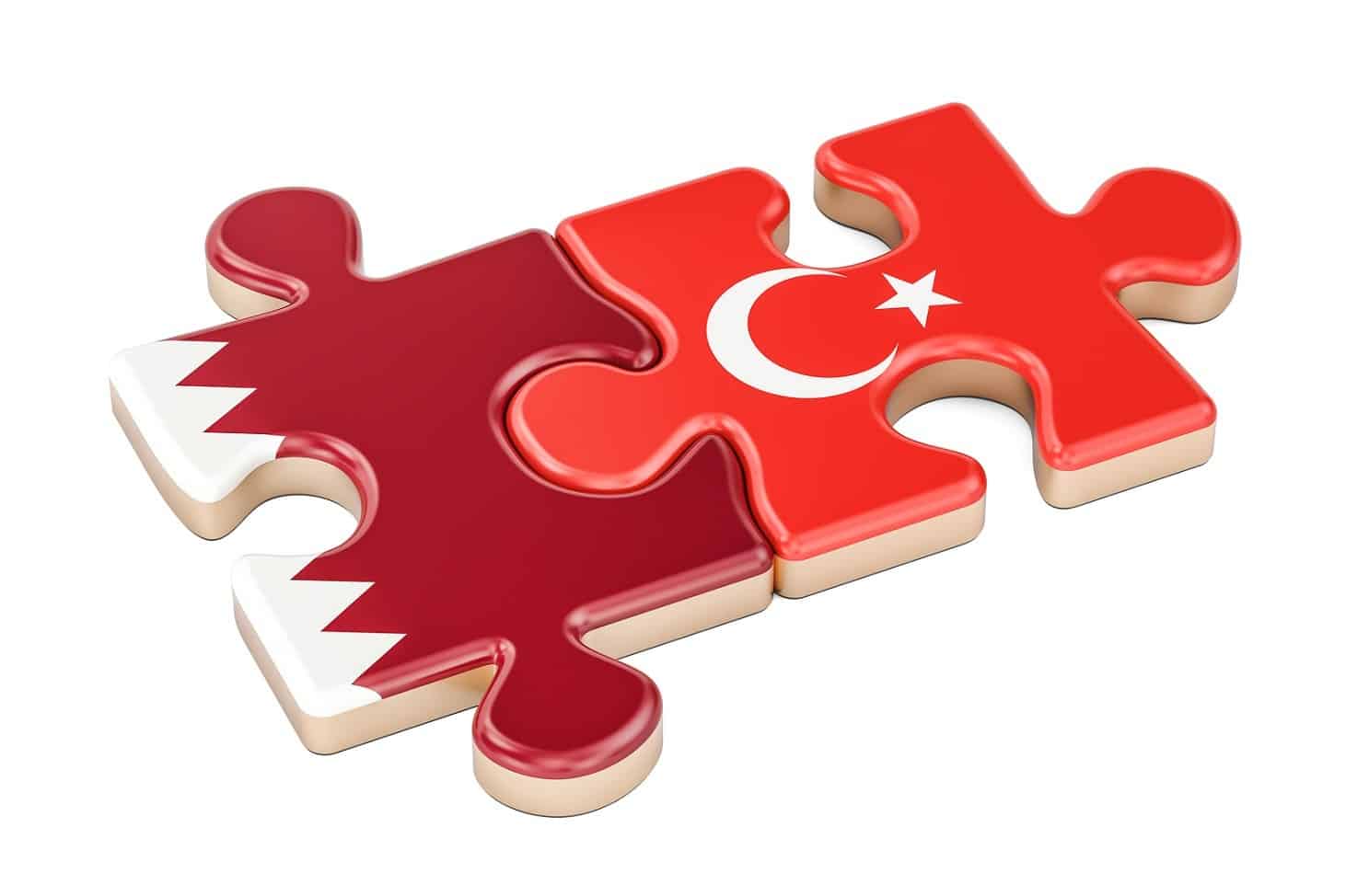 Qatar and Turkey puzzles from flags 3D rendering isolated on white background