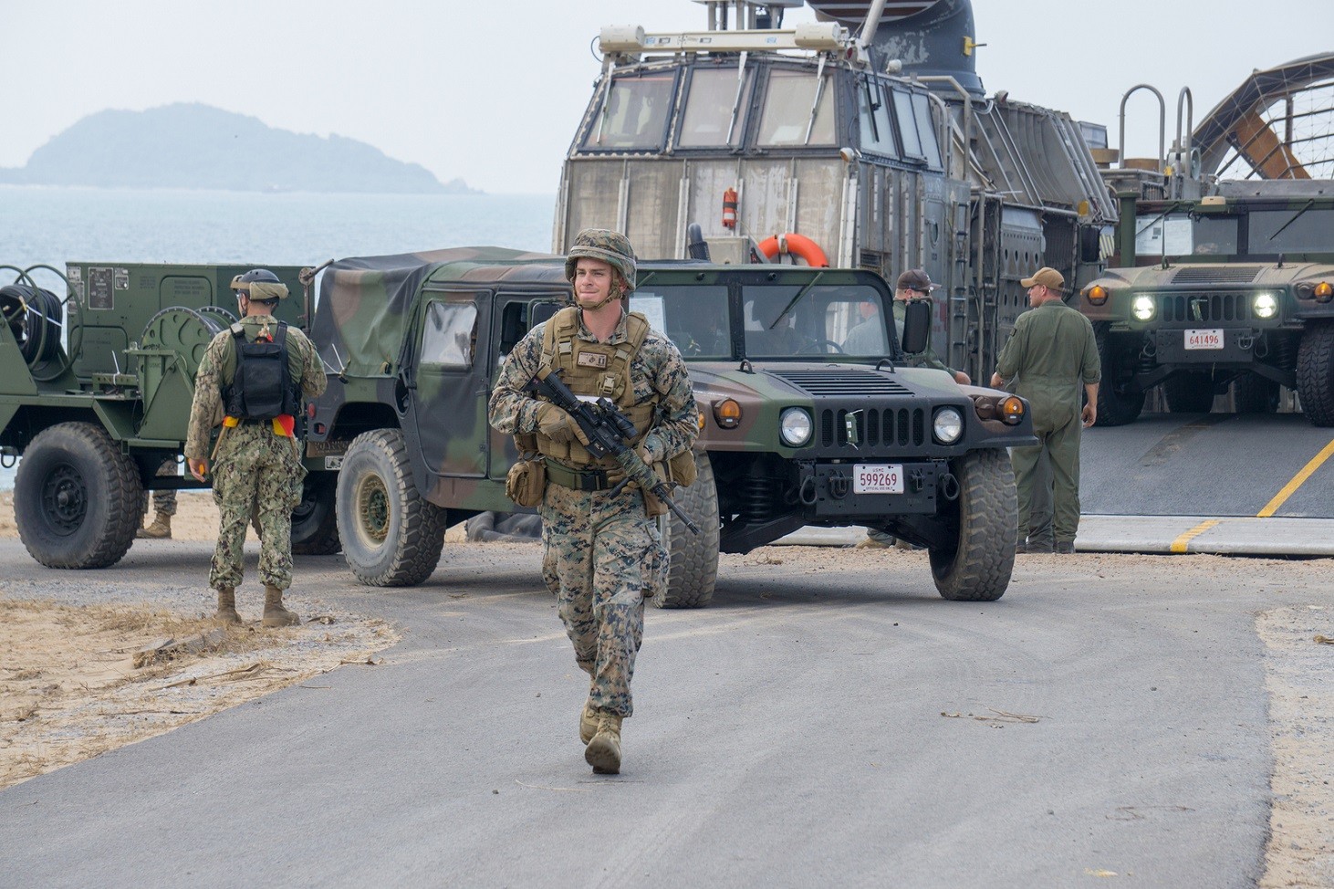 Chonburi, Thailand - February 17, 2018: Us Marine In Jungle Camo