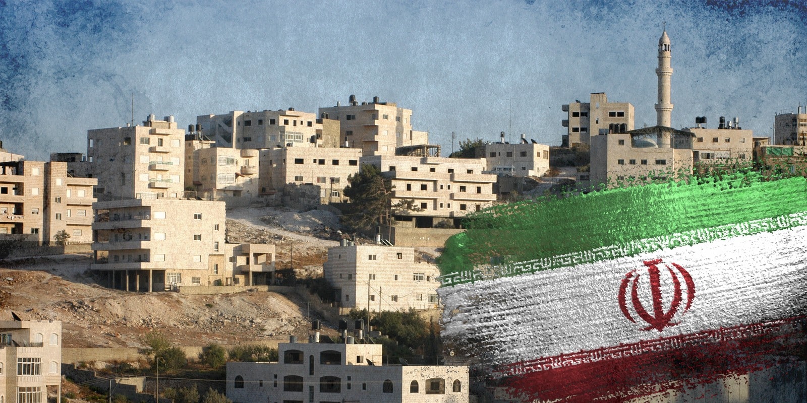 Iran flag on west bank background