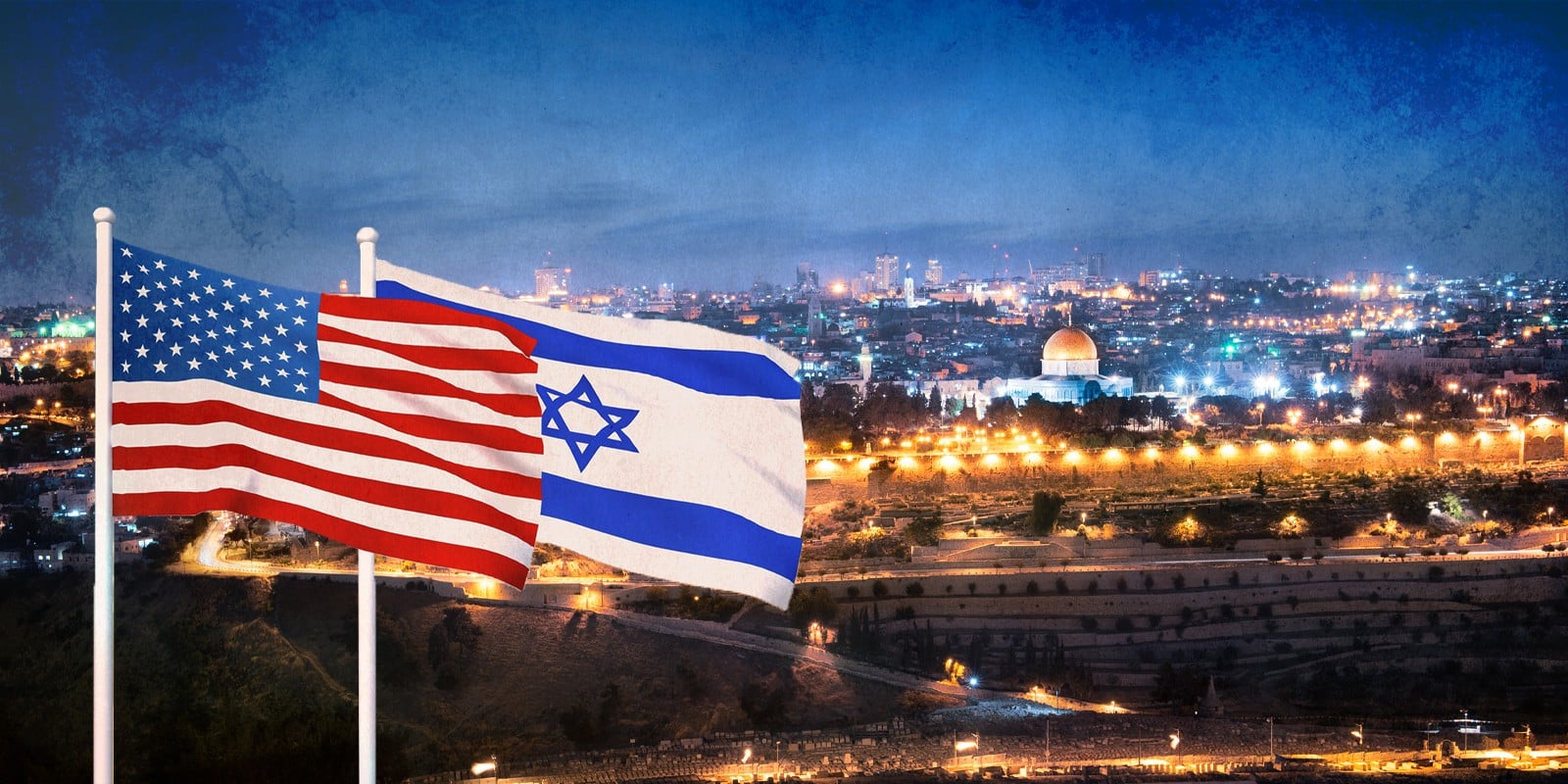 usa and israel flags in jerusalem