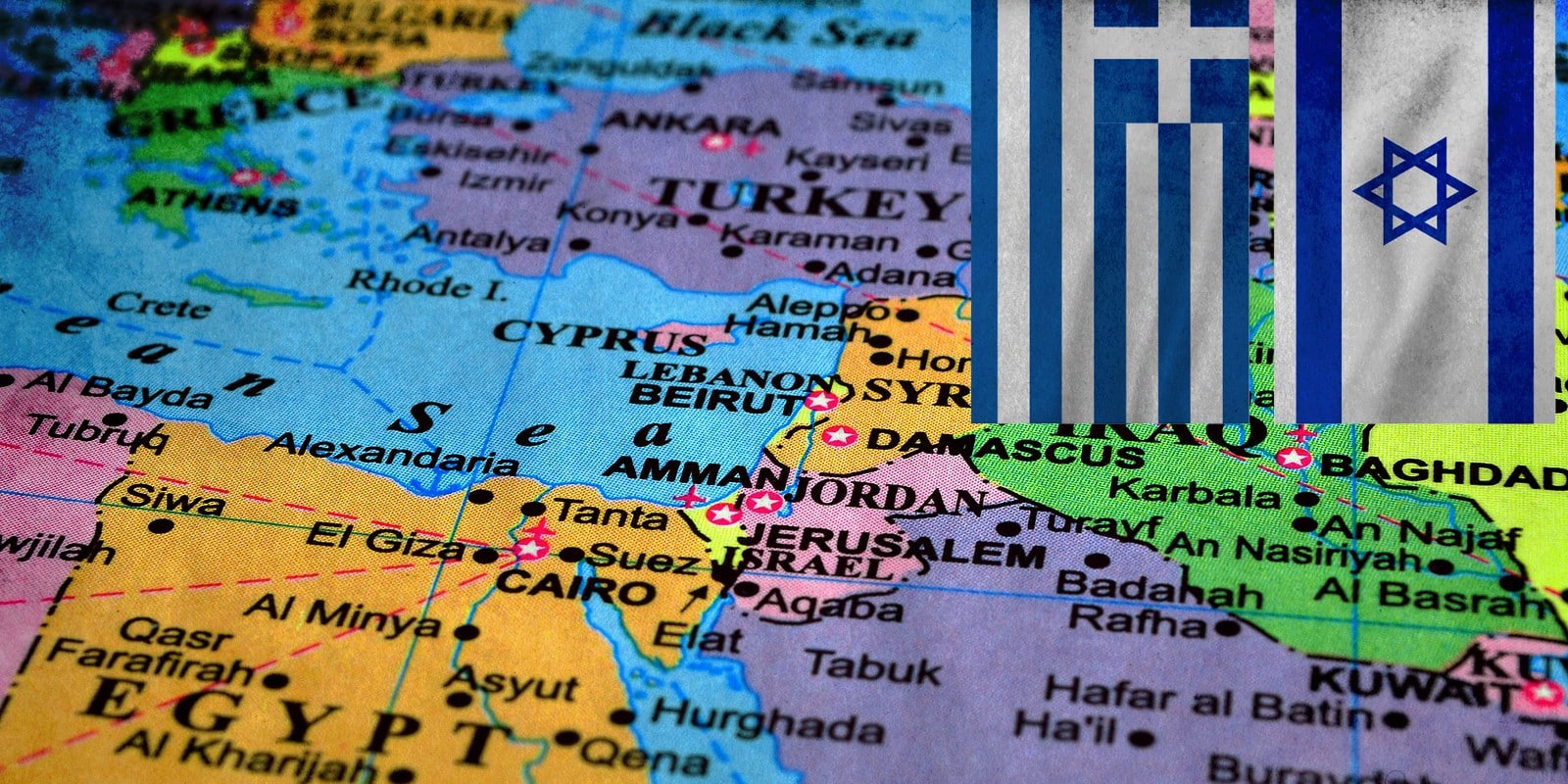 Eastern Mediterranean Greece and Israel Flags Illustration