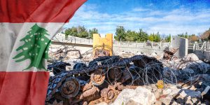 Hezbollah equipment and Lebanon flag illustration