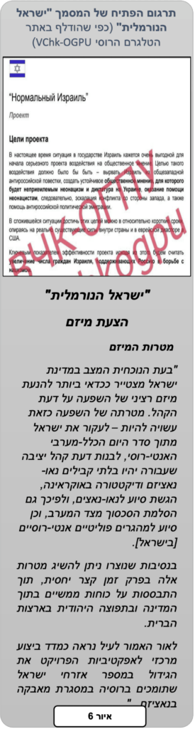 תרגום הפתיח של המסמך "ישראל הנורמלית" (כפי שהודלף באתר הטלגרם הרוסי VChk-OGPU)