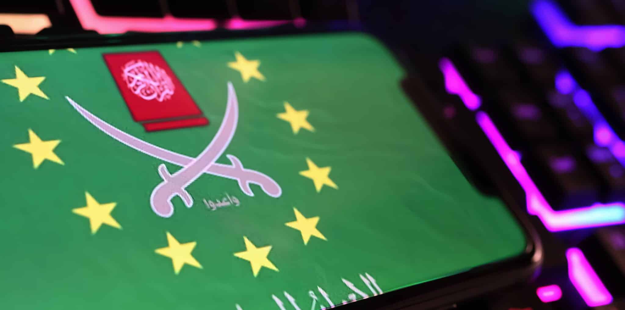 Smartphone with logo emblem flag of muslim brotherhood